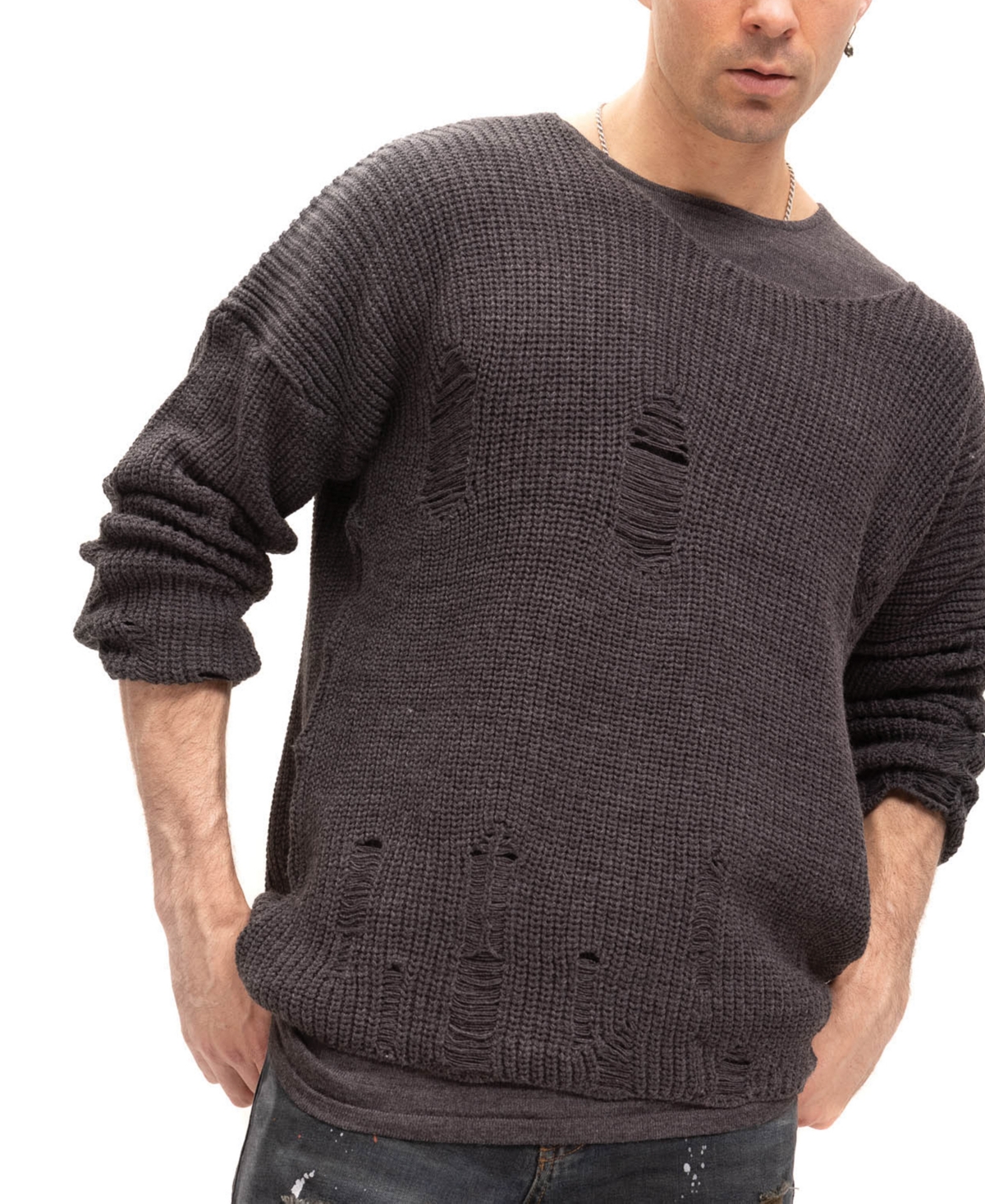 Ron Tomson Men's Modern Double Distorted Sweater