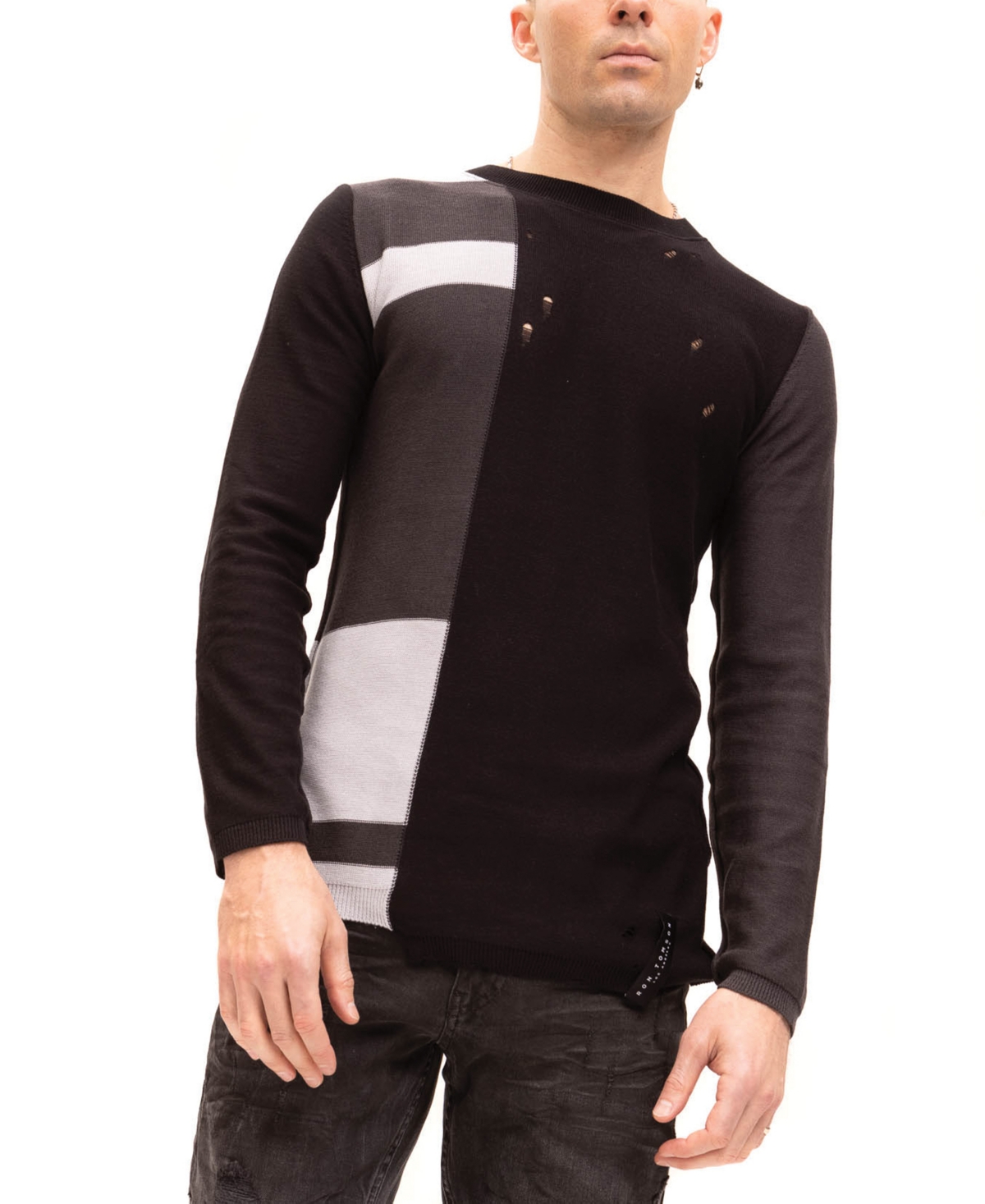 Men's Modern Color Block Sweater - Black, White