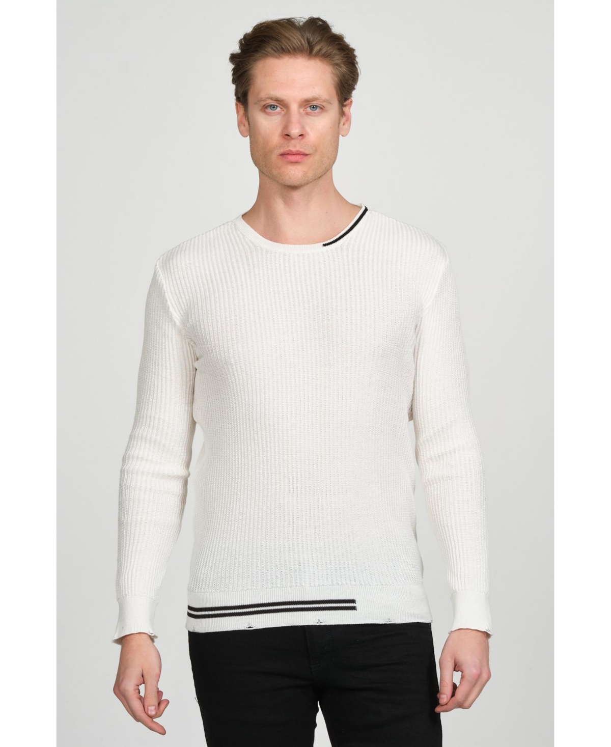 Men's Modern Half Striped Sweater - White