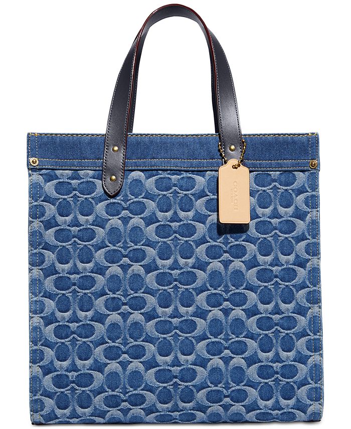 COACH Washed Denim And Leather Signature Zip Card Case in Blue