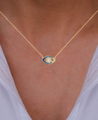 Cubic Zirconia Evil Eye Pendant Necklace in 14k Gold-Plated Sterling Silver, 16" + 1" extender