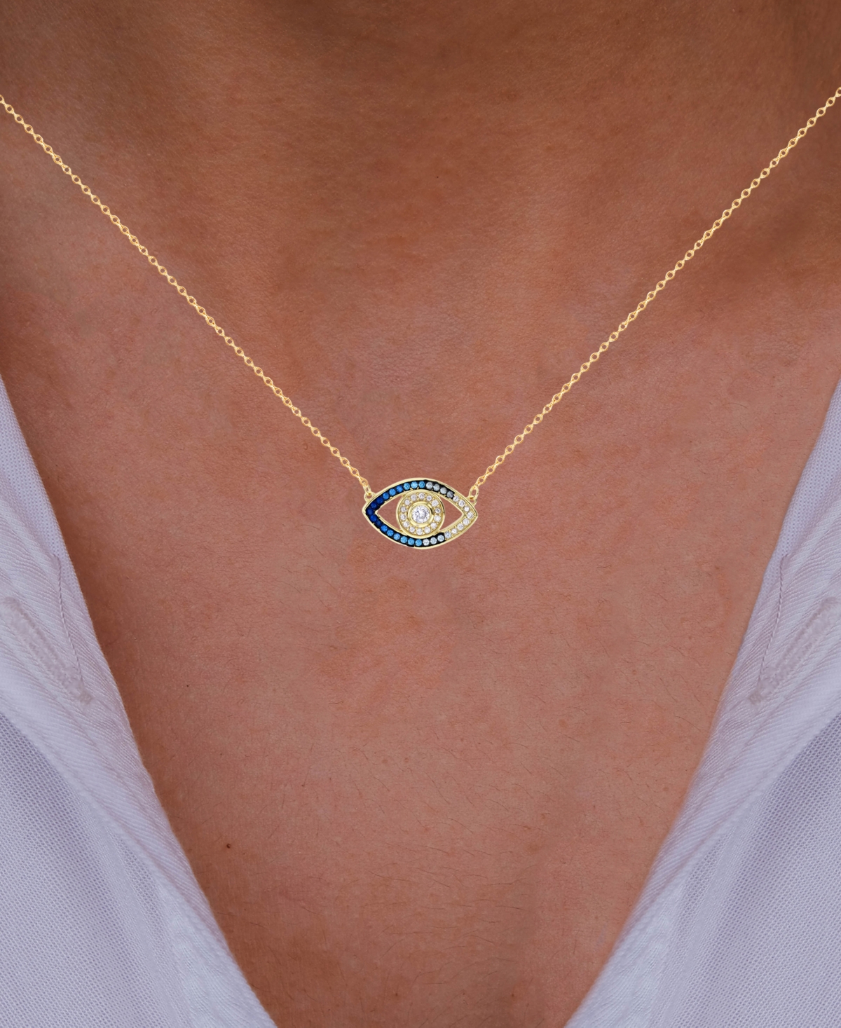 Cubic Zirconia Evil Eye Pendant Necklace in 14k Gold-Plated Sterling Silver, 16
