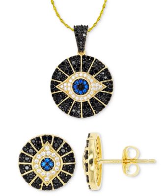 Macy's - 2-Pc. Set Cubic Zirconia Evil Eye Pendant Necklace & Matching Stud Earrings in 14k Gold-Plated Sterling Silver