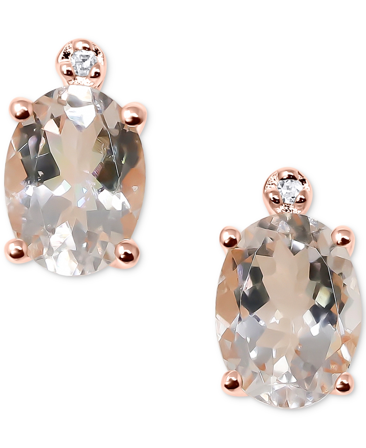 Shop Macy's Morganite (1 Ct. T.w.) & Diamond Accent Stud Earrings In 14k Rose Gold-plated Sterling Silver