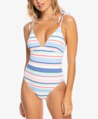 Roxy - Juniors' Striped Tie-Shoulder One-Piece Swimsuit
