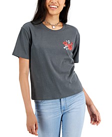 Juniors' Rose Front-Back Graphic T-Shirt