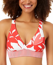 Women's Coastal Palm Printed Banded Cross-Back Bikini Top