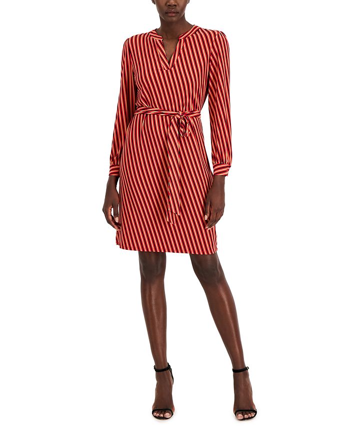 Anne Klein Women s Striped Split Neck Dress Macy s