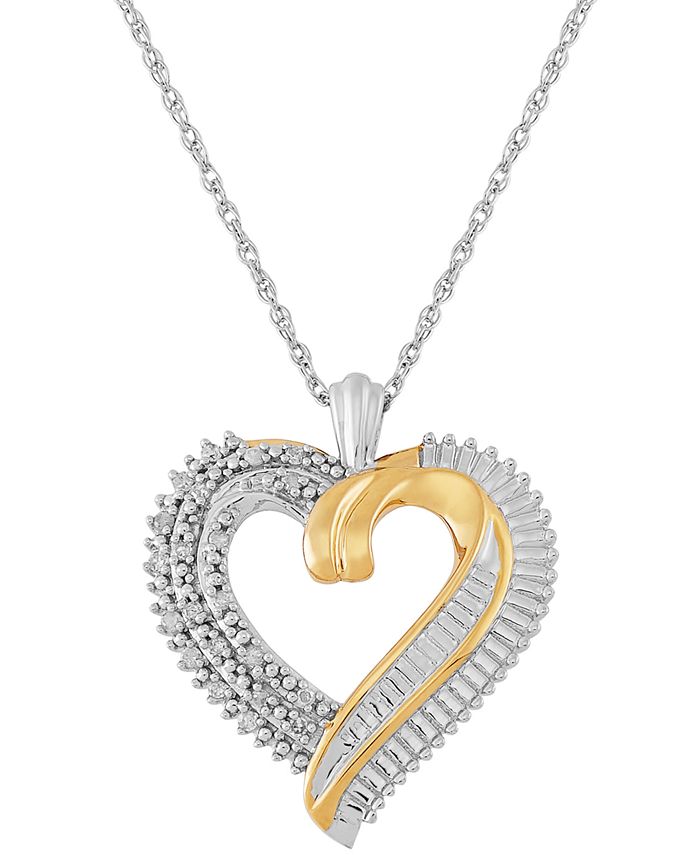 Macy's Diamond Heart 18" Pendant Necklace (1/10 ct. t.w.) in Sterling Silver & 18k GoldPlate