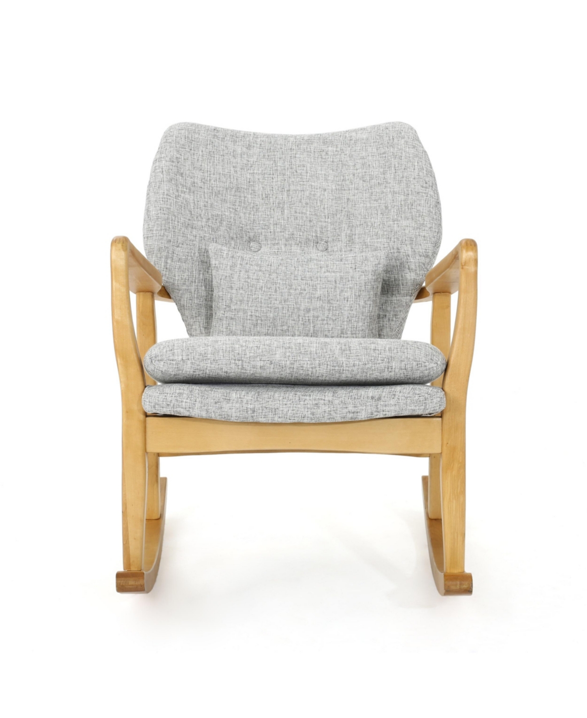 Noble House Benny Mid-century Modern Tufted Rocking Chair With Accent Pillow In Light Gray Tweed