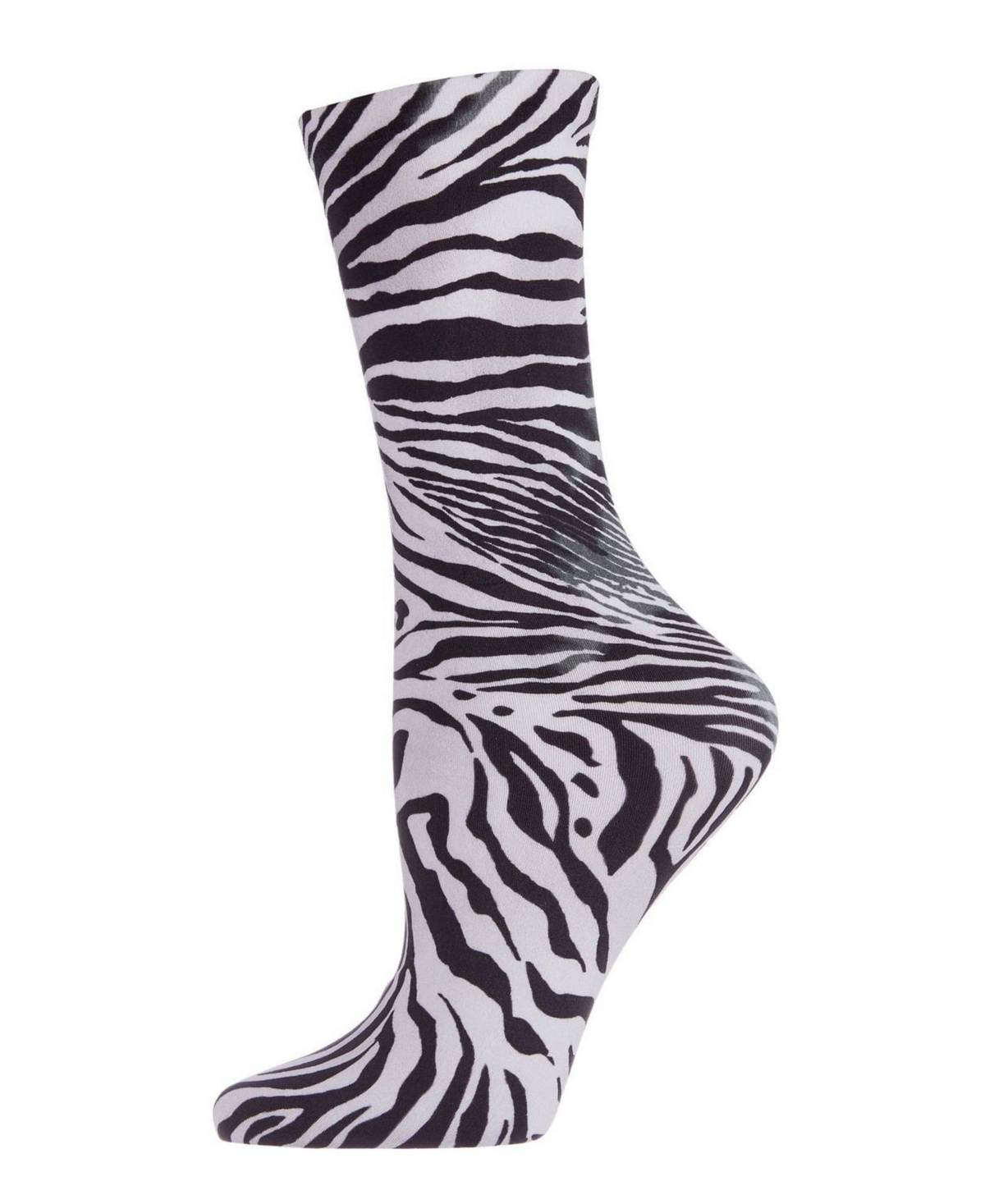 Women's Zebra Printed Fashion Crew Socks - White