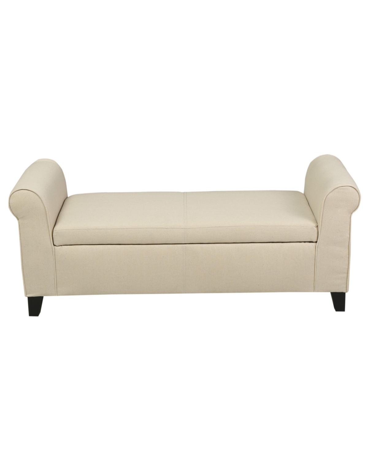 Noble House Hayes Contemporary Upholstered Storage Ottoman Bench With Rolled Arms In Beige