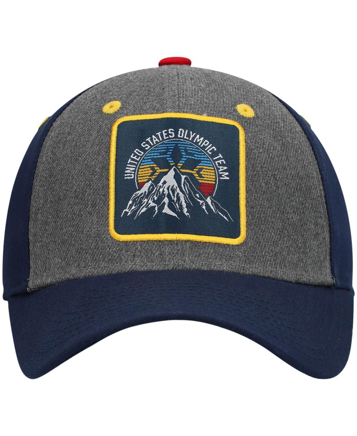 Outerstuff Big Boys Heathered Gray And Navy Team Usa Snow Peak Patch Precurved Snapback Hat In Heathered Gray,navy