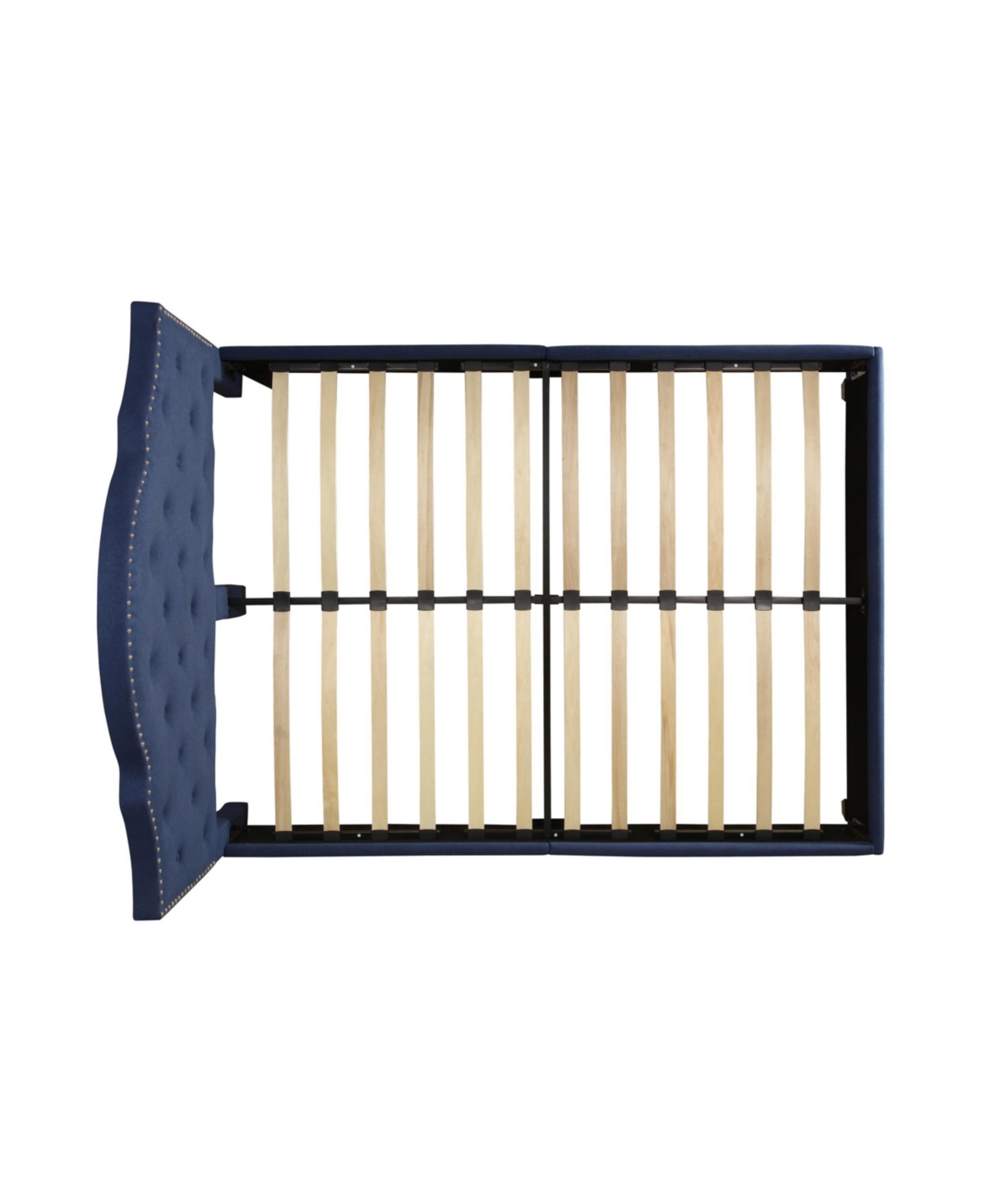 Noble House Cordeaux Contemporary Button-tufted Upholstered Bed Frame, Queen With Nailhead Accents In Navy