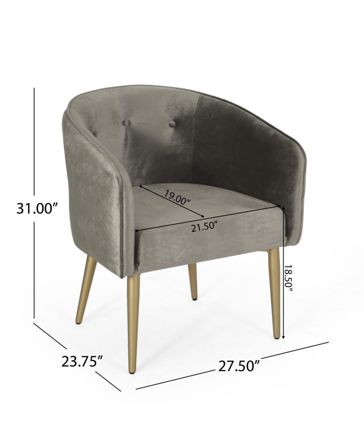 Noble House Deshler Modern Glam Tufted Velvet Dining Chair In Gray