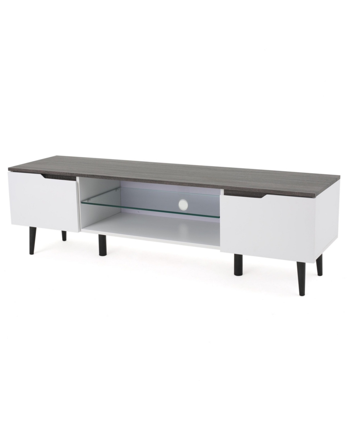Noble House Rowan Mid-century Modern Two-toned Tv Stand With Glass Shelf In White