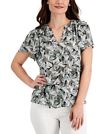 Women's Printed Flutter-Sleeve Peasant Blouse