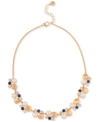 Charter Club Gold-Tone Shell, Stone & Imitation Pearl Cluster Statement ...