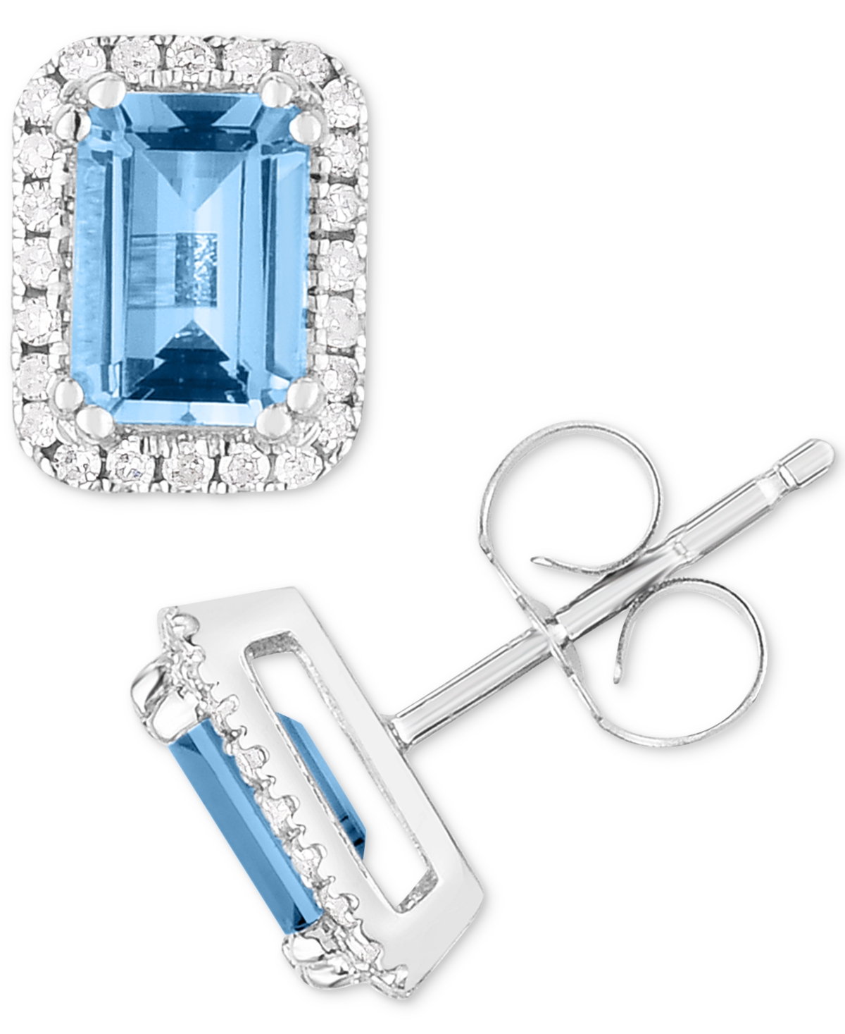 Macy's Aquamarine (7/8 Ct. T.w.) & Diamond (1/8 Ct. T.w.) Halo Stud Earrings In 14k Rose Gold In White Gold