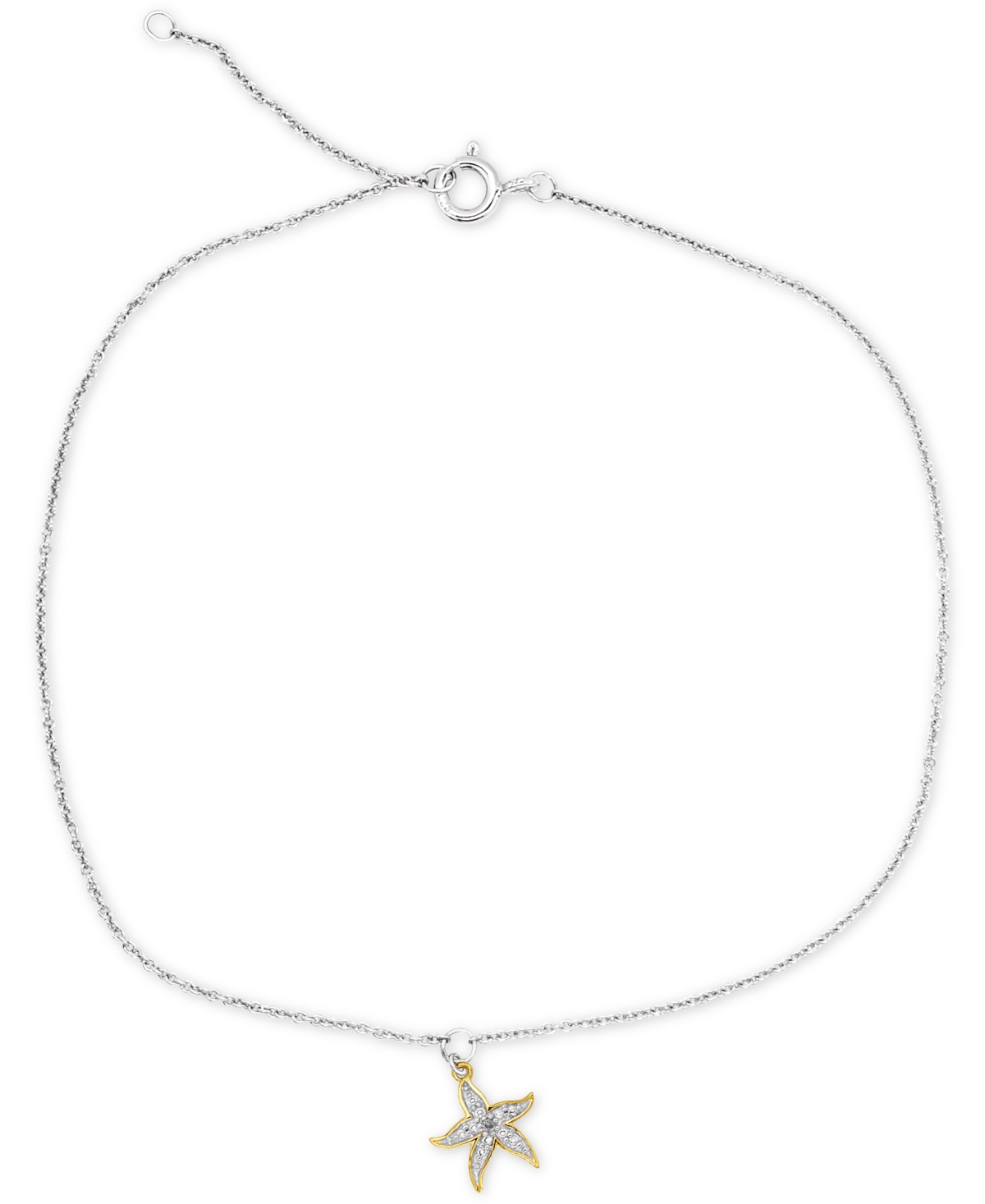MACY'S DIAMOND ACCENT STARFISH ANKLE BRACELET IN STERLING SILVER & 14K GOLD-PLATE 