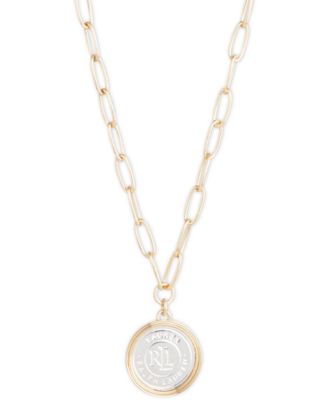 Lauren Ralph Lauren Two-Tone Logo Coin Pendant Necklace, 17