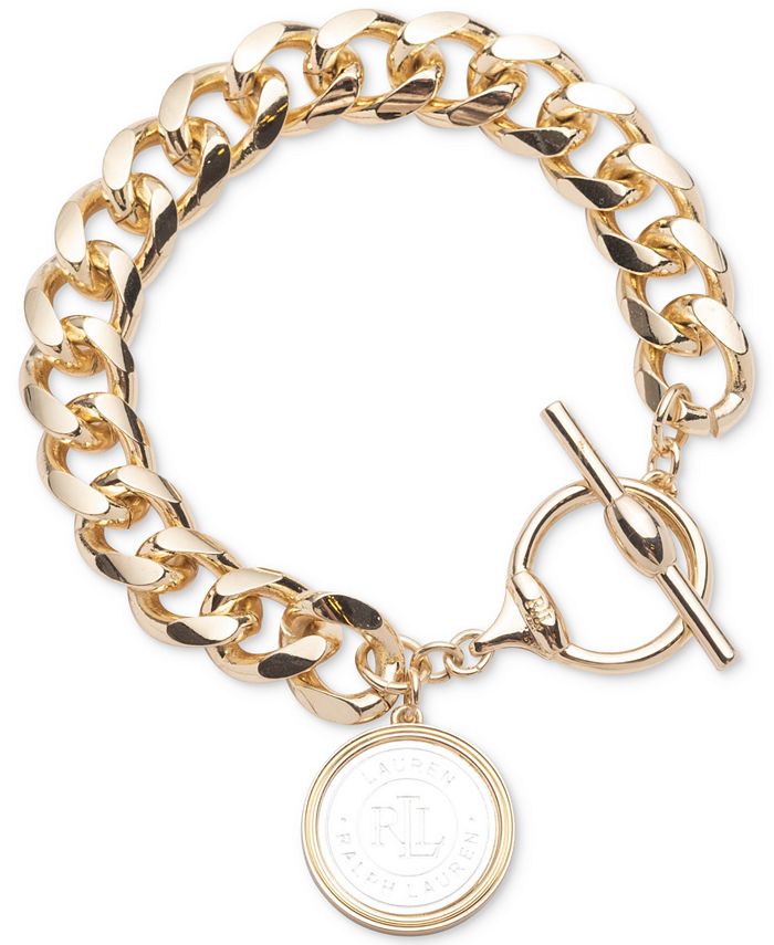 Lauren Ralph Lauren Two-Tone Logo Coin Chain Link Flex Bracelet - Macy's