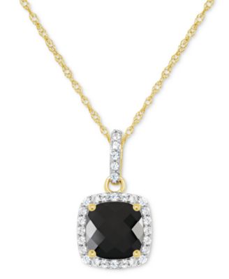 Macy's - Onyx & Lab-Grown White Sapphire (1/6 ct. t.w.) Halo 18" Pendant Necklace in 10k Gold (Also in Cultured Freshwater Pearl)