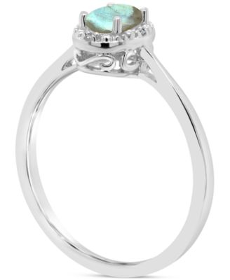 Labradorite  & Diamond Accent Oval Ring in Sterling Silver (Also in Onyx & Turquoise)