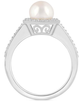 Cultured Freshwater Pearl & Diamond (1/5 ct. t.w.) Halo Ring in Sterling Silver (Also in Onyx, Labradorite & Turquoise)