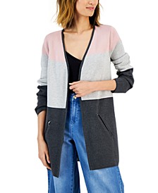 Women's Cotton Colorblocked Long Cardigan, Created for Macy's
