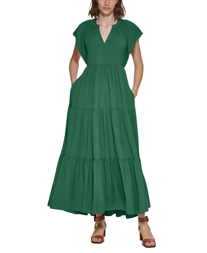 Calvin Klein Women's Flutter-Sleeve Tiered Maxi Dress & Reviews - Dresses -  Women - Macy's