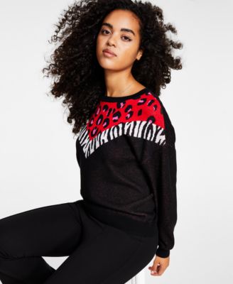 Bar III - Women's Loose-Fit Colorblocked Drop-Shoulder Sweater