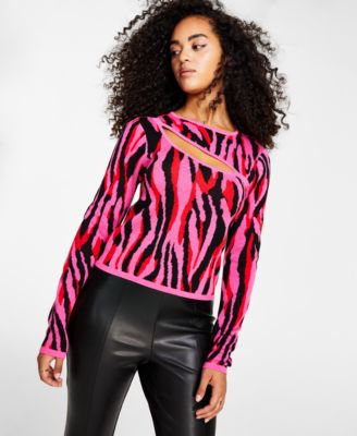 Bar III - Women's Printed Asymmetrical-Cutout Sweater