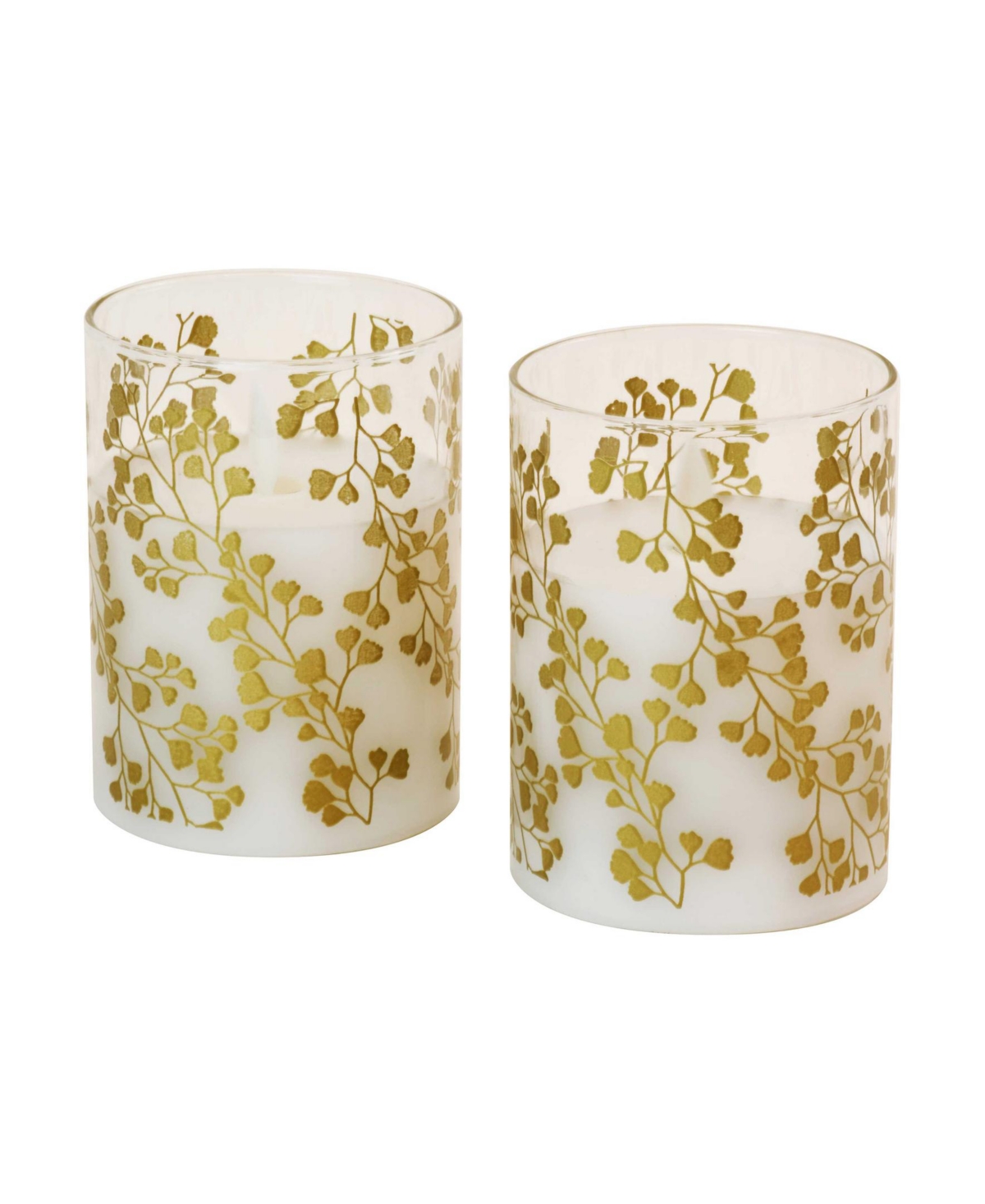 Battery Operated Fern Led Glass Candles with Moving Flame, Set of 2 - Silver-Tone