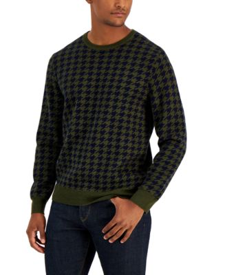 Club Room Men's Merino Houndstooth Crewneck Sweater, Created