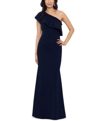 Betsy & Adam - Women's Ruffle-Trim Asymmetric Neckline Gown