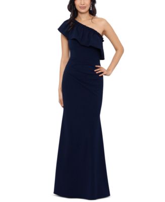 Betsy & Adam Women's Ruffle-Trim Asymmetric Neckline Gown - Macy's