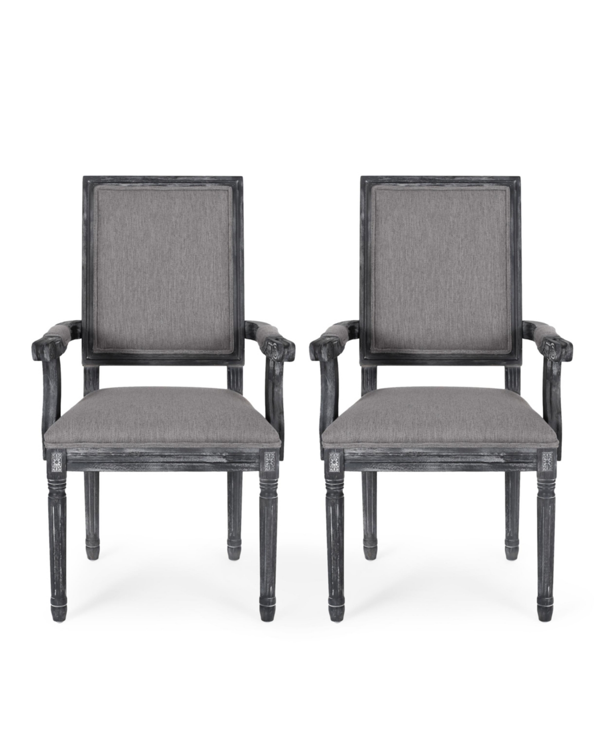 Noble House Maria French Country Wood Upholstered Dining Chair Set, 2 Piece In Gray