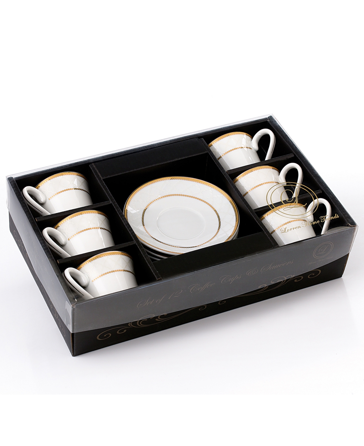 Lorren Home Trends Floral Espresso Set, 12 Piece - Gold-Tone