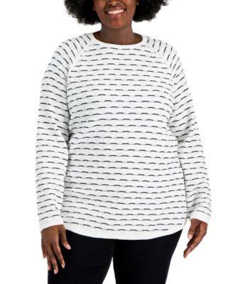 Karen Scott - Plus Size Cotton Textured Raglan-Sleeve Sweater