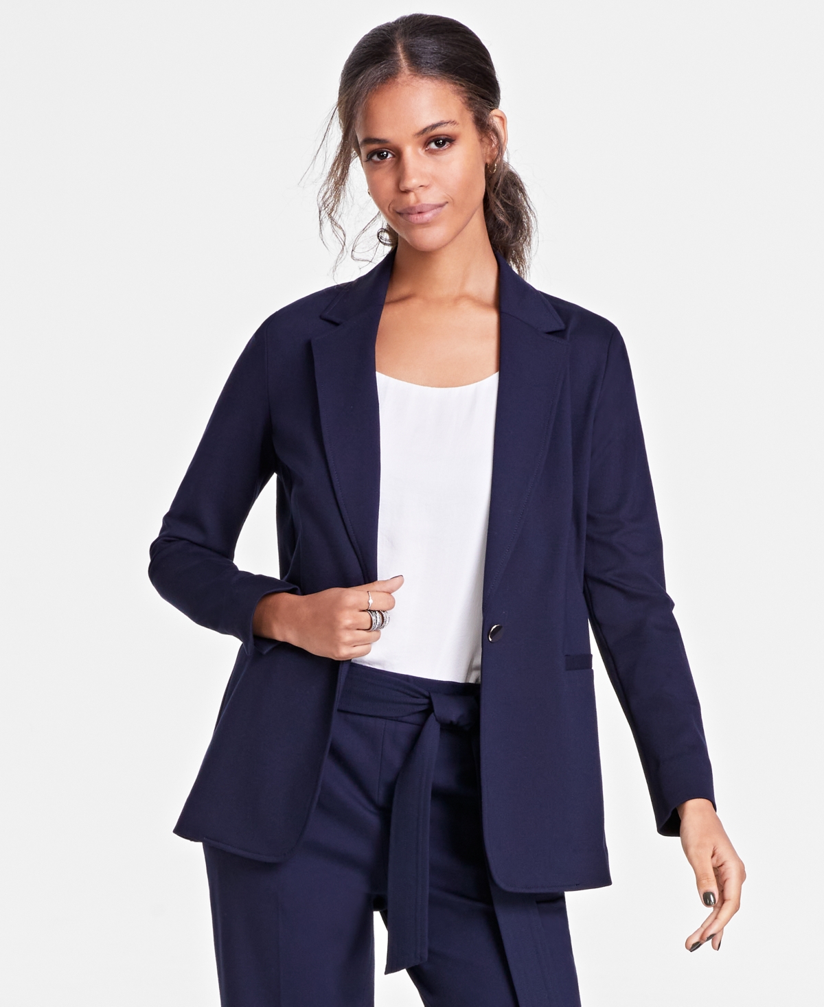 Women's Notch-Collar Single Button Blazer, Created for Macy's - Black
