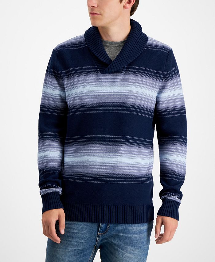 Sun + Stone Men's Deacon Horizontal Striped Shawl Sweater, Created for ...