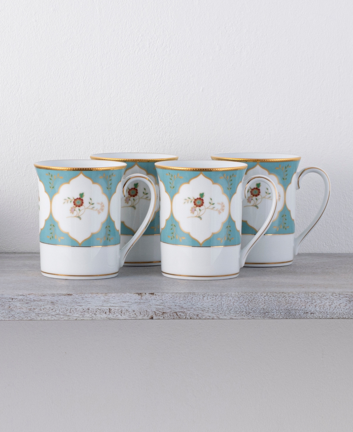 Noritake Lodi's Morning 12.5 oz Mugs, Set Of 4 In White,blue,gold-tone