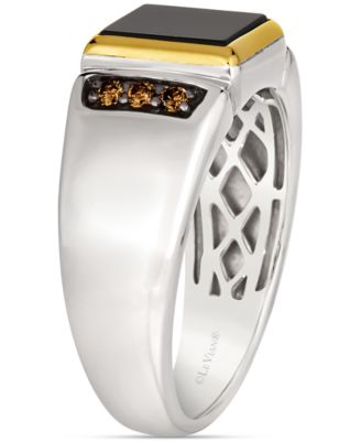 Men's Onyx & Chocolate Diamond (1/6 ct. t.w.) Ring in Sterling Silver & 14k Gold