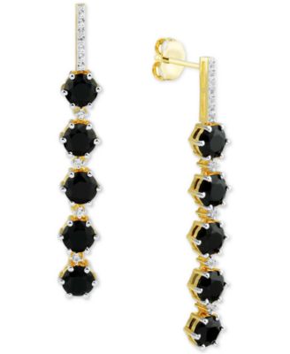 Macy's - Onyx & White Topaz (1/5 ct. t.w.) Linear Drop Earrings in 14k Gold-Plated Sterling Silver