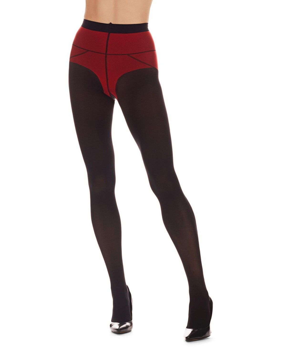 Women's Tie Me Up Opaque Tight Stockings - Black, Red