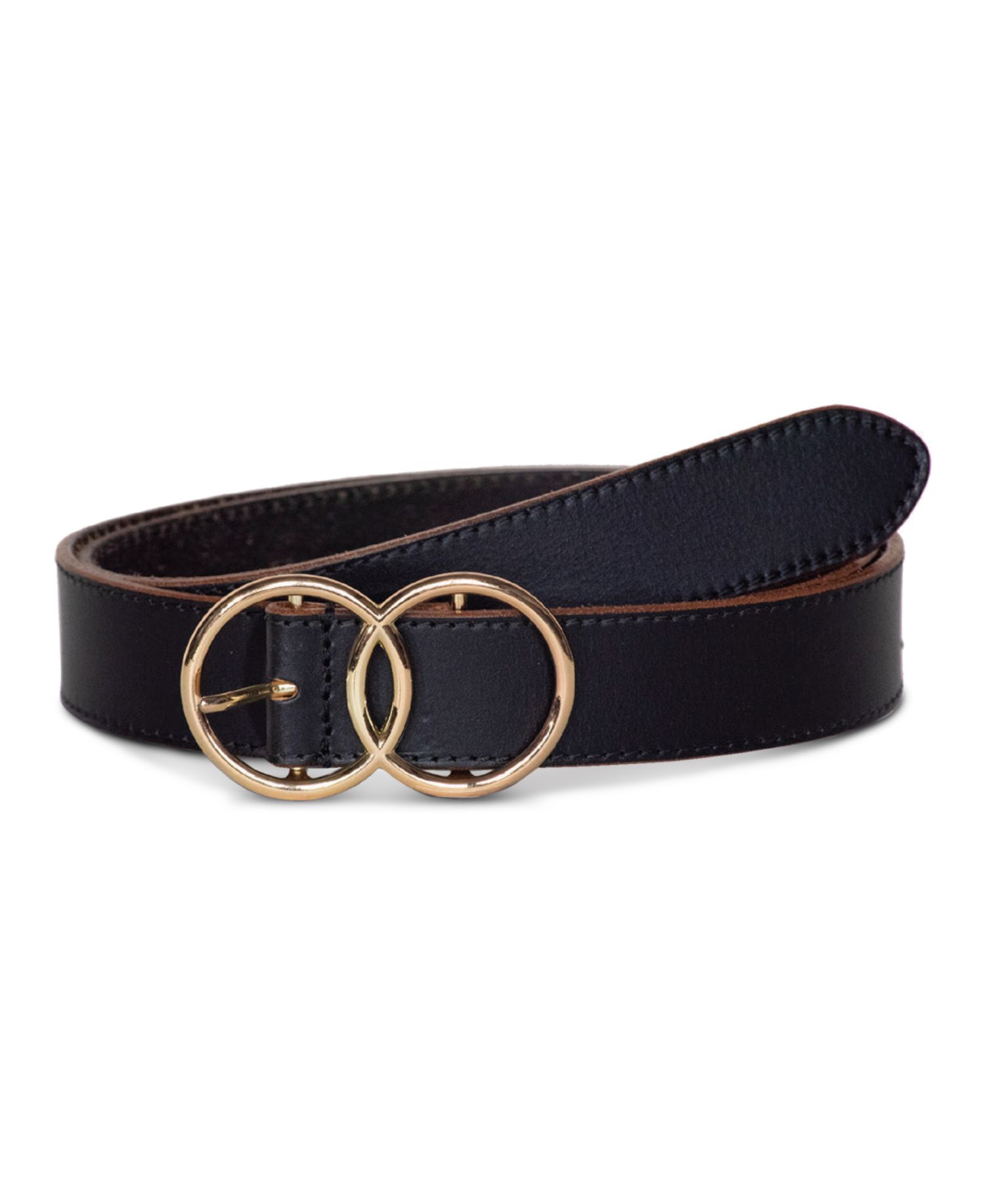 Women's Double O Ring Leather Pant Belt