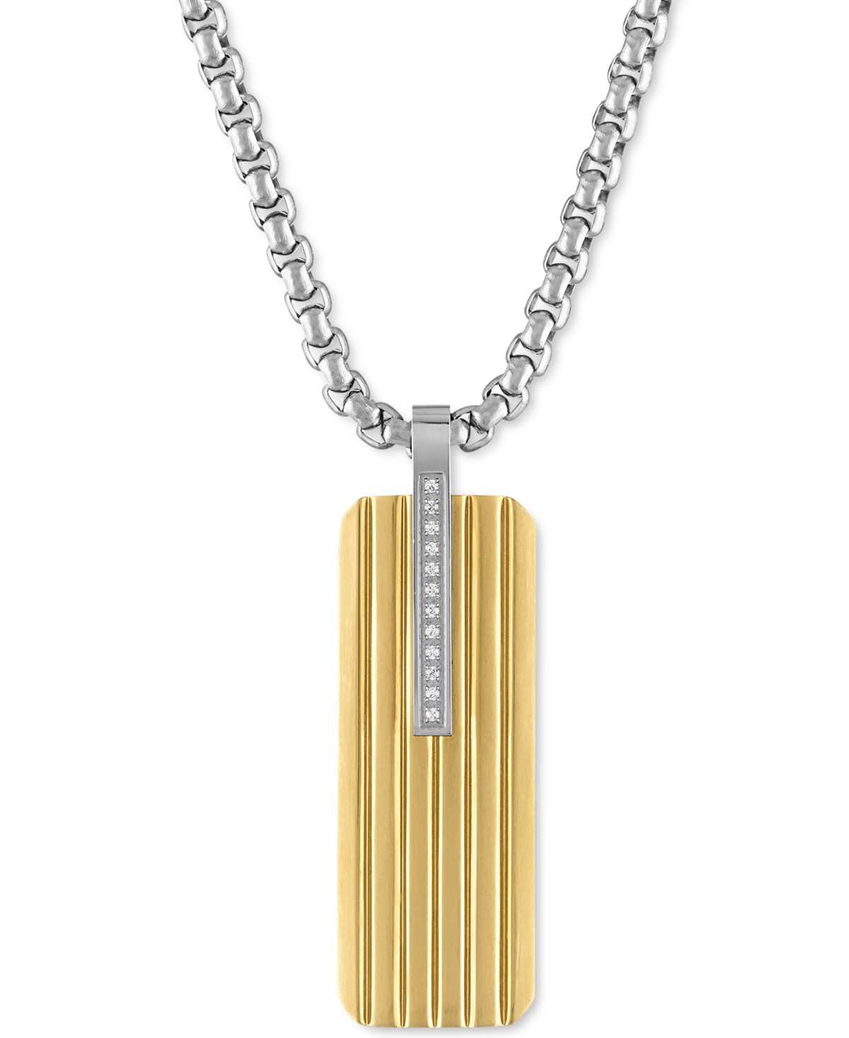 Diamond Accent Two-Tone Dog Tag 22" Pendant Necklace in Stainless Steel & Gold-Tone Ion-Plate, Created for Macy's - Yellow