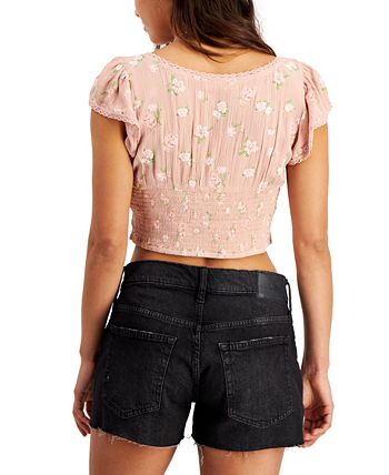 Lucky Brand Ruched Drawstring Crop Top - Macy's