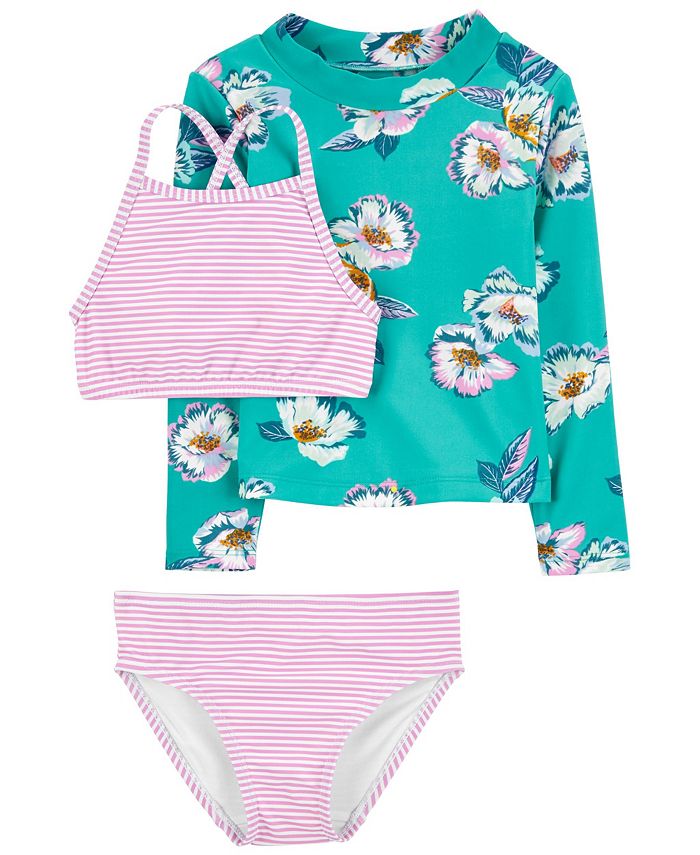 NEW CARTERS GIRLS 2 PIECE SWIMSUIT WITH LONG SLEEVE RASH GUARD VARIOUS SIZES 